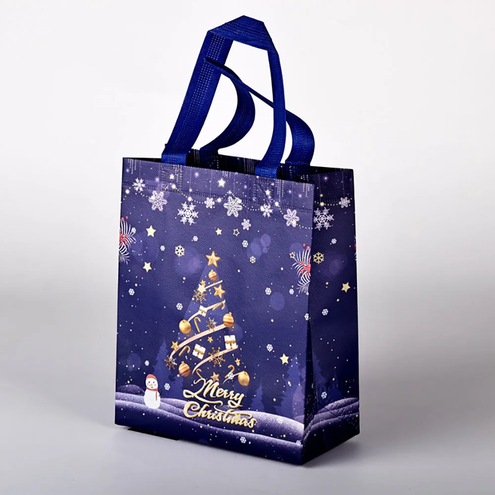 Christmas Tote Handbag Non-Woven Cartoon Santa Snowman Large Capacity Shopping Bag Xmas 2026 New Year Candy Gift Packaging Bag
