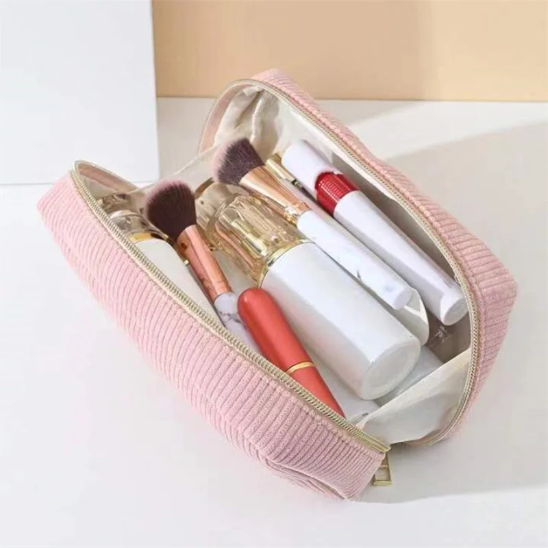 Borsa cosmetica da viaggio in velluto a coste borsa portaoggetti per trucco portatile borse da donna borsa per il trucco con cerniera e borsa per il