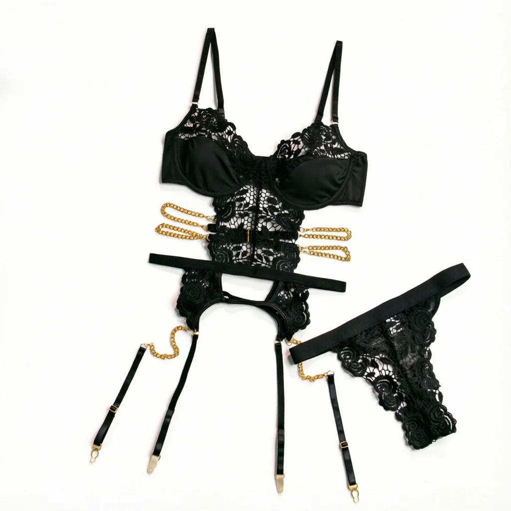 

Women's Lingerie Set Sexy Lingerie Hollow One-Piece Bra Set Garter Belt Erotic Lingerie Intimate Suit Fashion Chain Lingerie Set