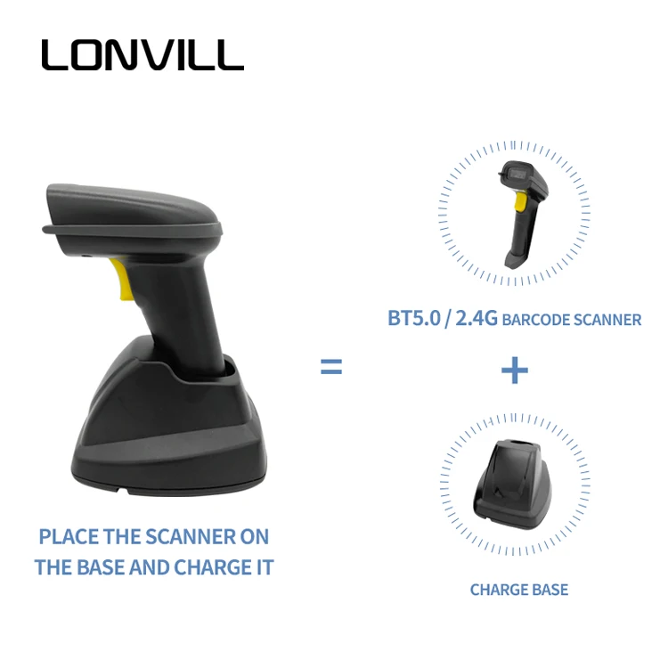 LONVILL Usb Qr Code Scanner Pequeno Escáner de Código de Barras para Venda, Leitor de Código QR 2d Com Wifi Bluetooth USB