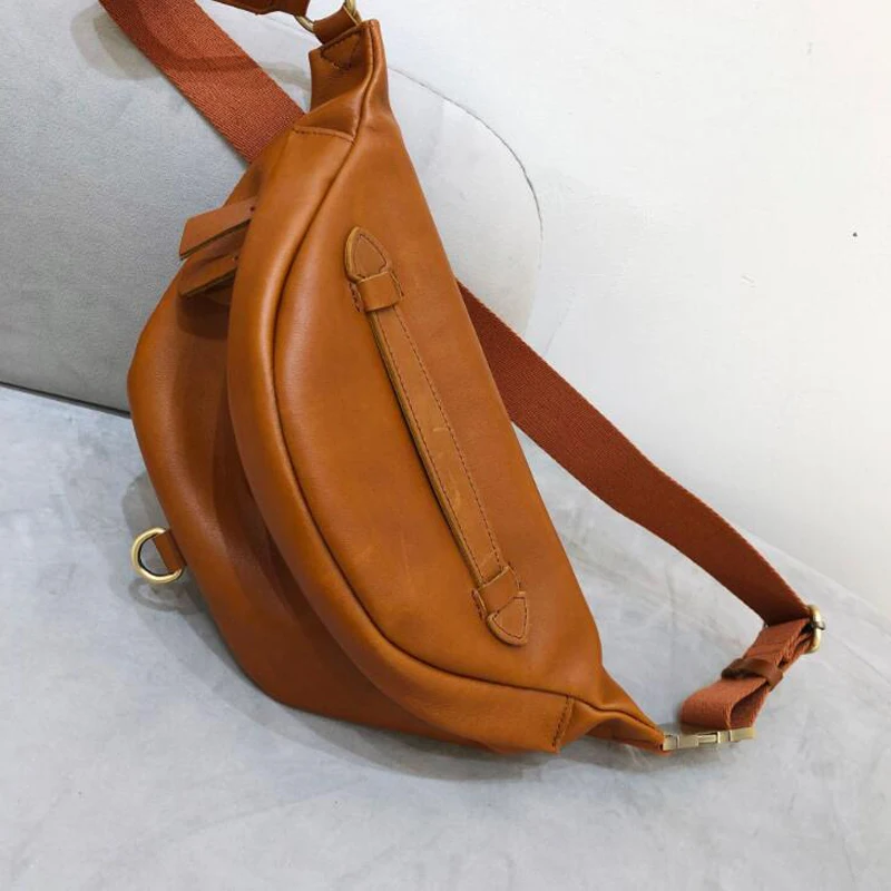 Genuine Leather Chest Bag Cool Crossbody Packs for Woman Cowhide Female General High Quality Belt Saddle Shoulder Bags