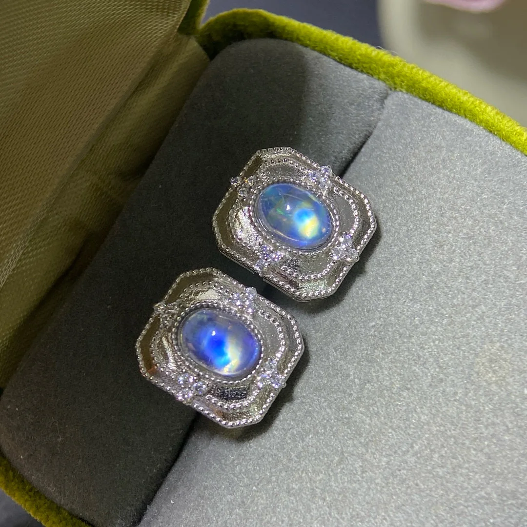 

Серьги из стерлингового серебра 925 пробы с инкрустацией из натурального синего лунного камня, красочные, натуральный лунный камень