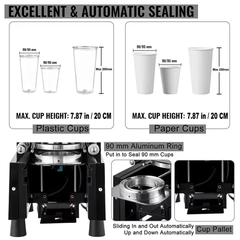 Zhanyi Juice Yogurt Pp Plastic Cup Cold Drink Automatic Commercial Packing Bubble Tea Seal Lid Sealing Machine Cup Sealer