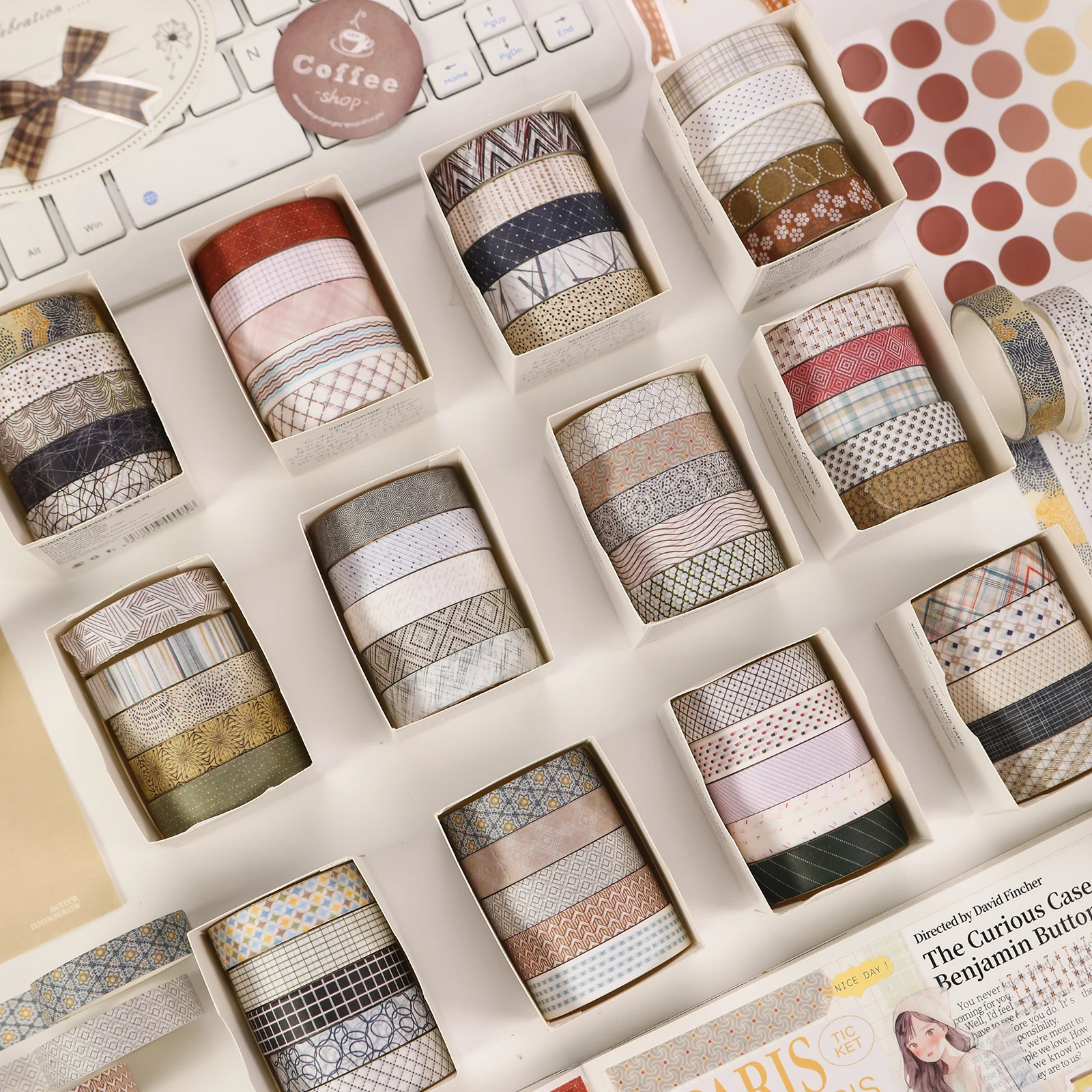 5pcs Striped Grid Basic Solid Color paper Washi Tape Adhesive Tape DIY Scrapbooking Sticker Label Masking Tape