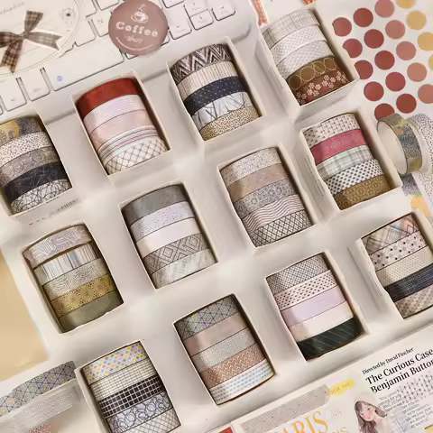 5pcs Striped Grid Basic Solid Color paper Washi Tape Adhesive Tape DIY Scrapbooking Sticker Label Masking Tape