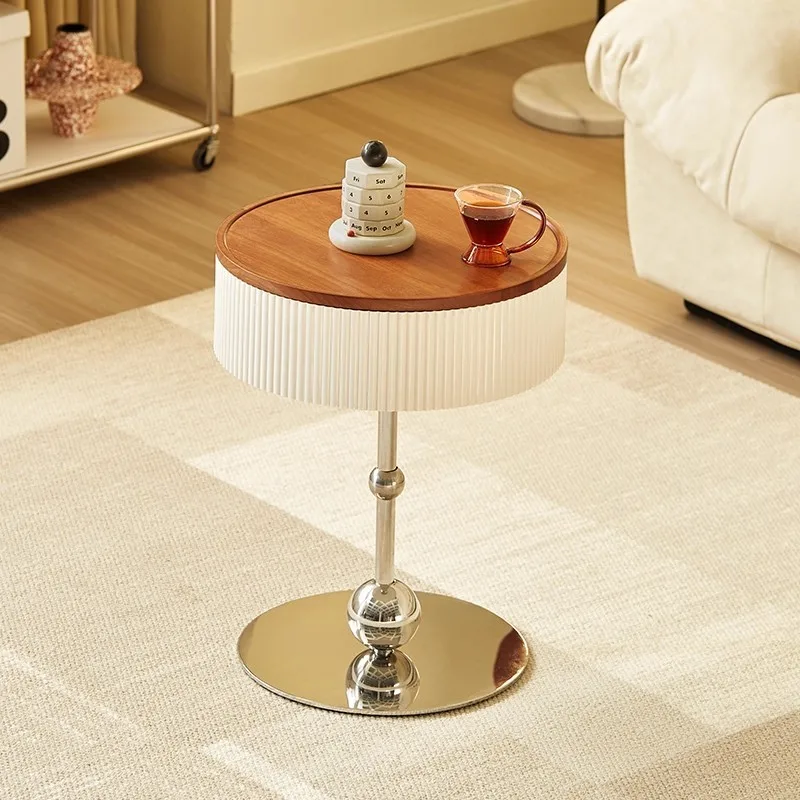 2026 Living Room Sofa Side Table Log Style Solid Wood Round Table Simple Home Bedroom Headboard Corner Table Room Decor