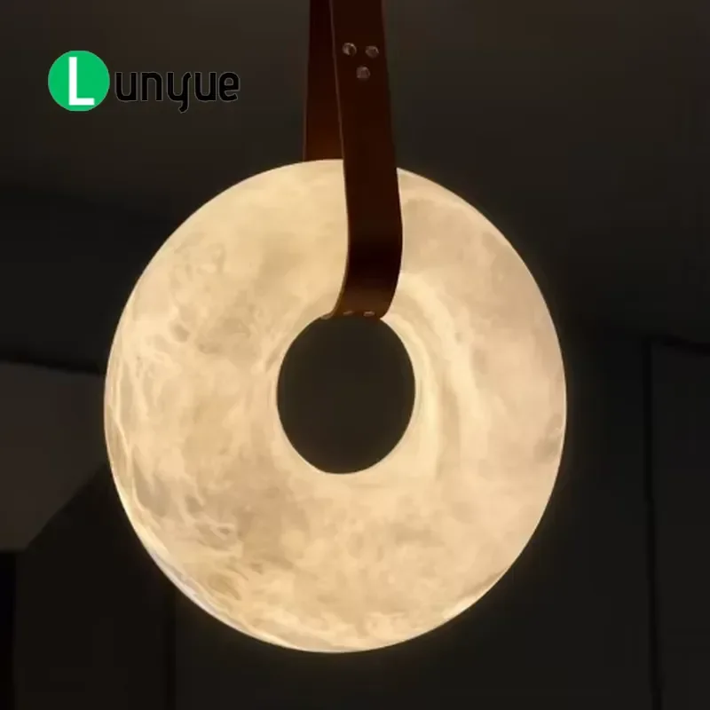 Modern Nordic Marble Ring LED Chandelier Alabaster Strip Light Dimmable Medium Beam Angle Pendant Lamp for Hotel Living Room