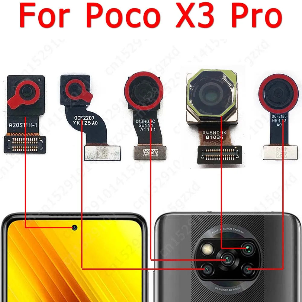 Front Rear Camera For Xiaomi Mi Poco X3 Pro NFC Facing Frontal View Selfie Backside Flex Small Back Camera Module Parts