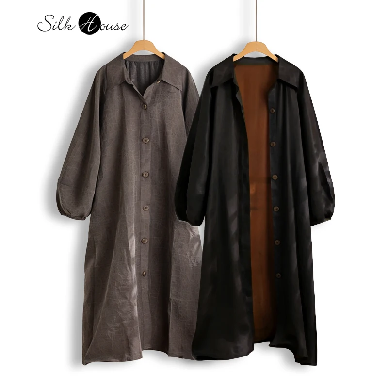 

Пальто-ветровка из 100% натурального шелка тутового шелкопряда (гамбированный газ) класса люкс для женщин больших размеров, коллекция Весна 2026, модная одежда из Гуандуна