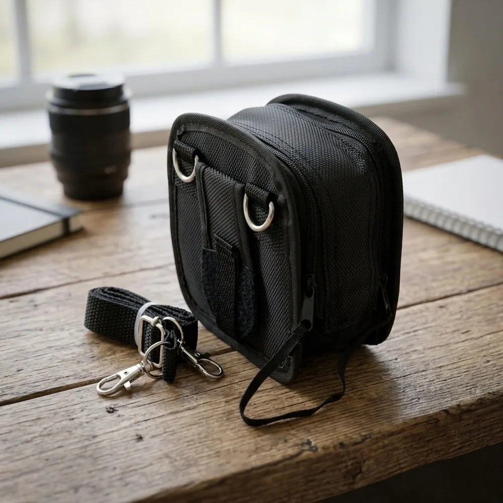 Nylon Camera Filter Pouch with 9 Organized Slots for 49mm to 82mm Lens Filters Portable 14x13x4cm Black Design