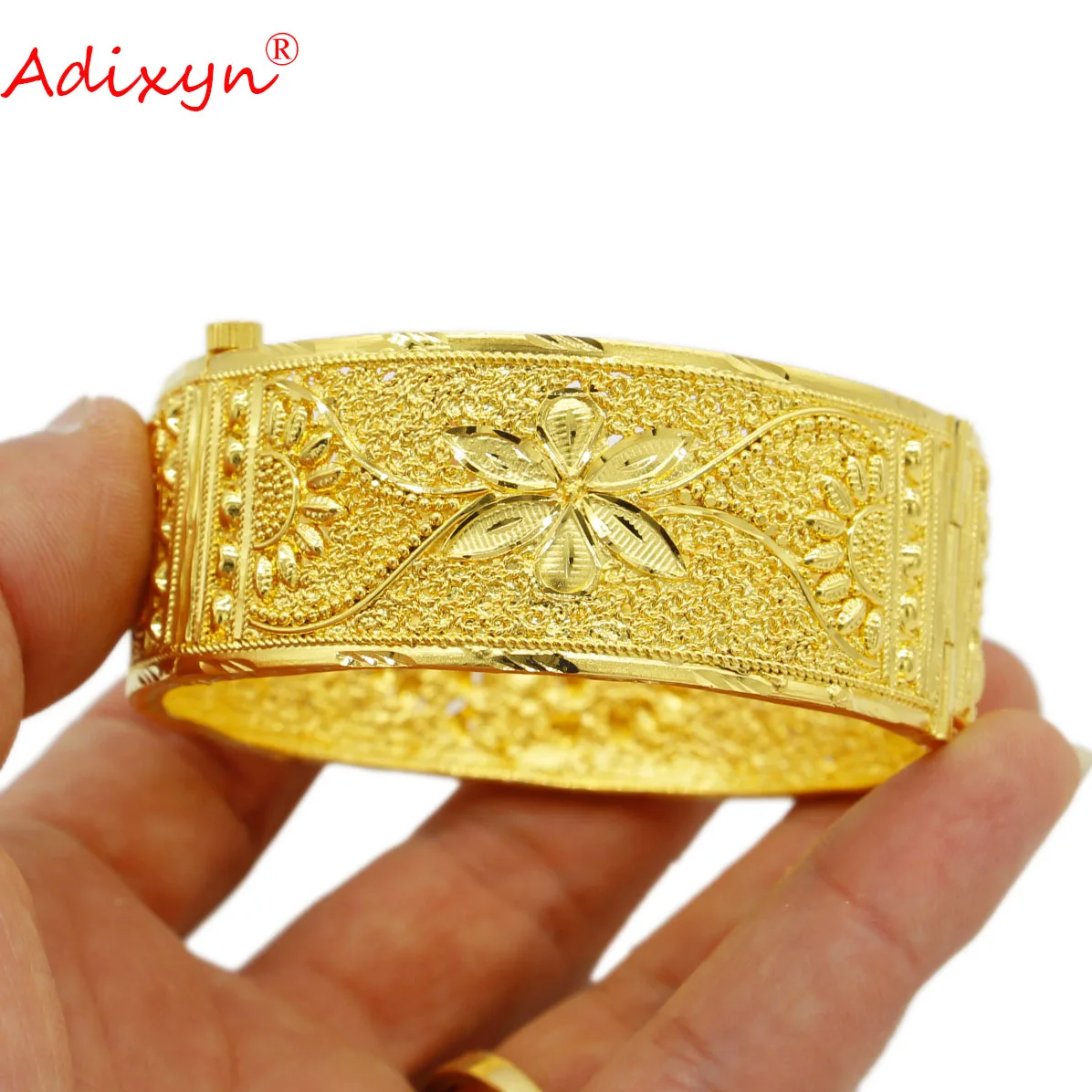 Adixyn women\'s hand bracelets 24k gold color (can open)bangles for unisex indian dubai jewelry wide bangle wedding gifts N022231