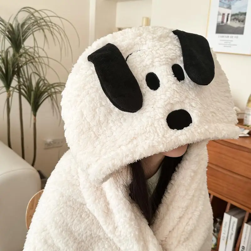 Kawaii Snoopy Scarf Hat Cape Winter Cute Cartoon Girl Home Absorbent Household Warm Wearable Shawl Blanke Plush Birthday Gift