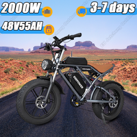 DEEPOWER S7 Electric Bicycle 2000W Motor 48V55Ah Lithium Battery Electric Bike 20 inch Fat Tire Aldult City Road Commuting EBike