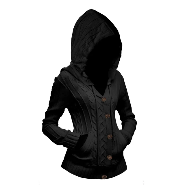 Hooded button up sweater deals