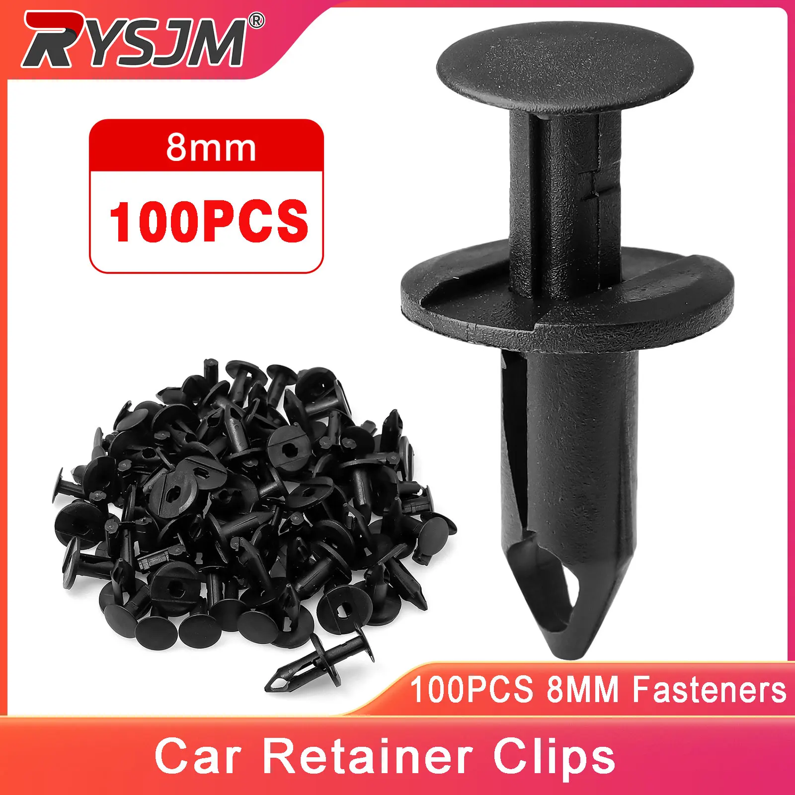 100PCS 8MM Car Retainer Clips Plastic Fasteners Black Auto Fender Clips Body Rivets For Car  Motorcycle Replacement Accessories