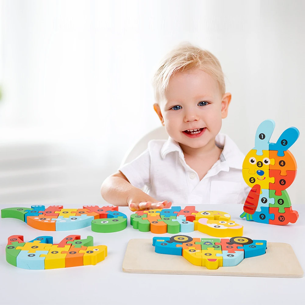 Wooden Animals Building Blocks Toys Durable Early Educational Puzzle Toy For Boys Girls Kids