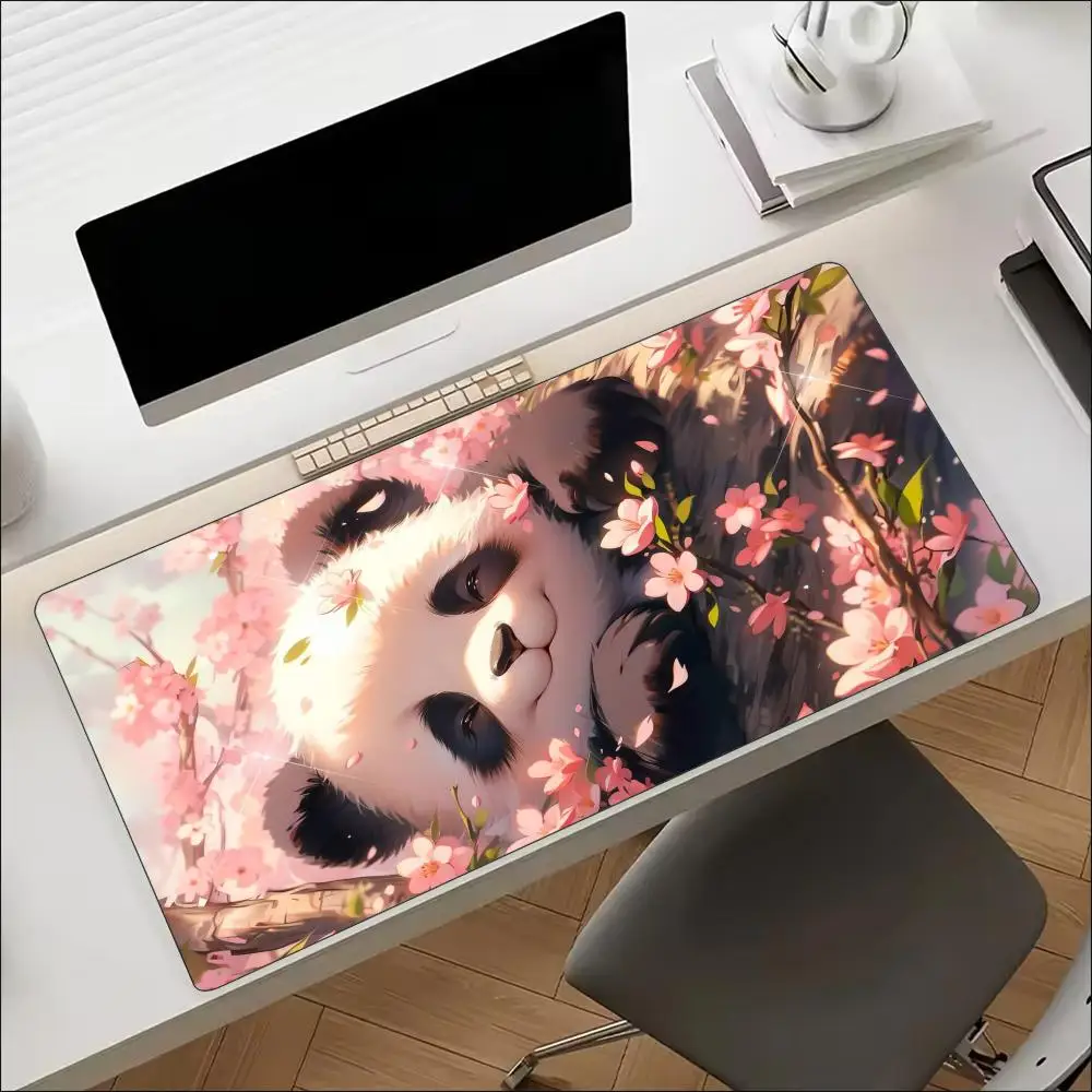 Cute Panda Cherry Blossom Pattern Extended Mouse Pad Non Slip Rubber Desk Mat For Gaming Laptop Keyboard And Home Office Setup