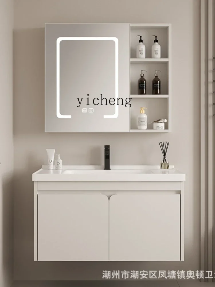 Stainless Steel Rounded Corner Bathroom Cabinet Combination Ceramic Whole Washbin Bathroom Wash Basin Cabinet Combination