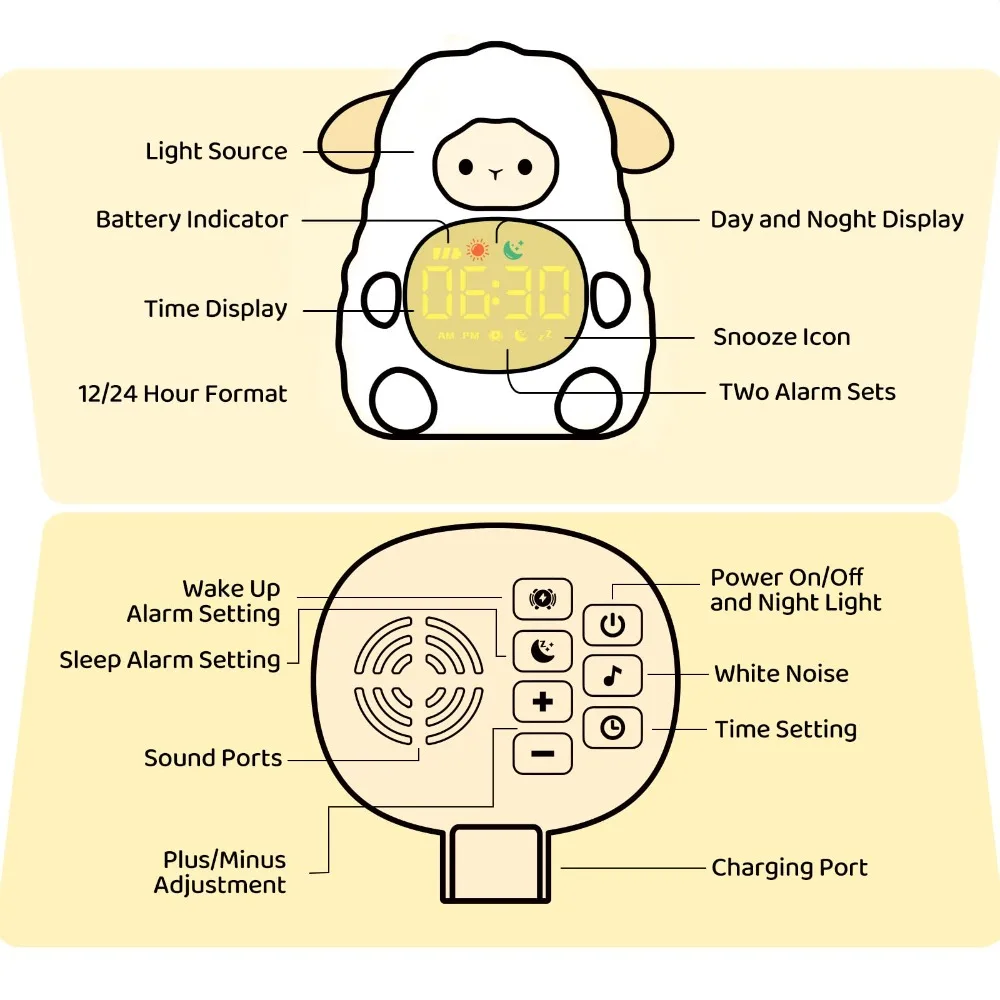Cartoon Animal LED Alarm Clock Light Touch Control Silicone Sleep Soothing Light Smart Alarm Clock Sleep Training Clock