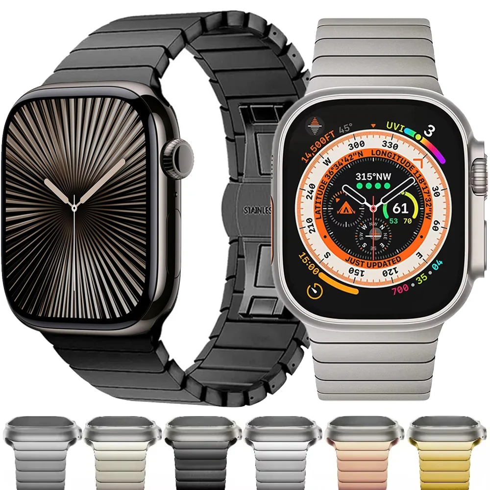 

Металлический ремешок для Apple Watch Series 10, 42 мм, 46 мм, ремень из нержавеющей стали для iWatch Ultra 2, 49 мм, 9, 8, 7 6, 40 мм, 41 мм, 44 мм, 45 мм, браслет
