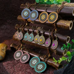 Colorful Ethnic Vintage Round Geometric Flower Drop Dangle Earrings For Women Crystal Enamel Ornament Bohemian Wedding Jewelry
