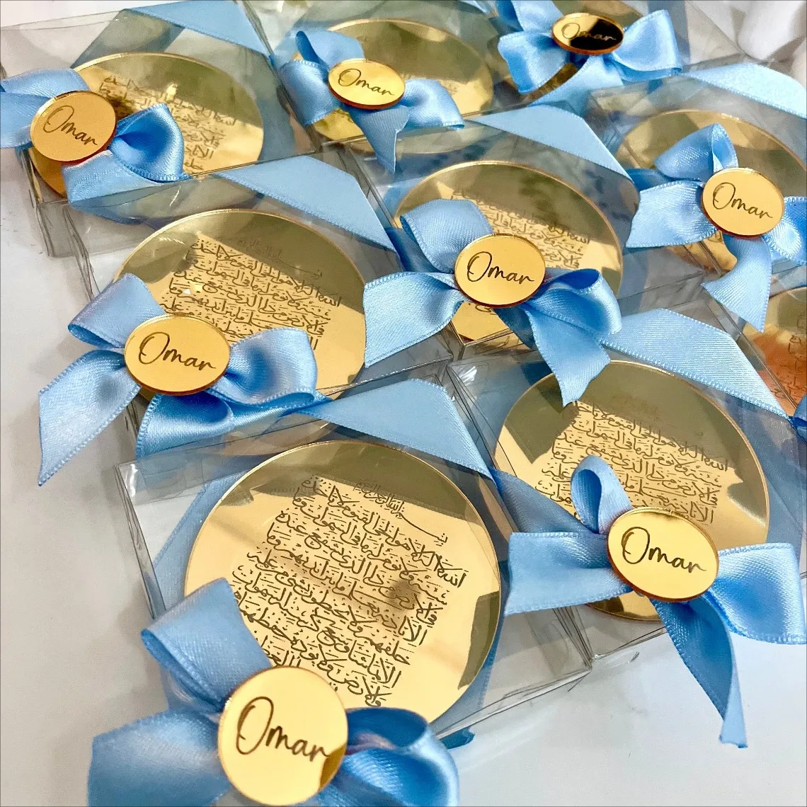 custom-engraved-ayatul-kursi-acrylic-tags-with-bows-ribbons-personalized-muslim-baby-shower-custom-text-islamic-guest-souvenir