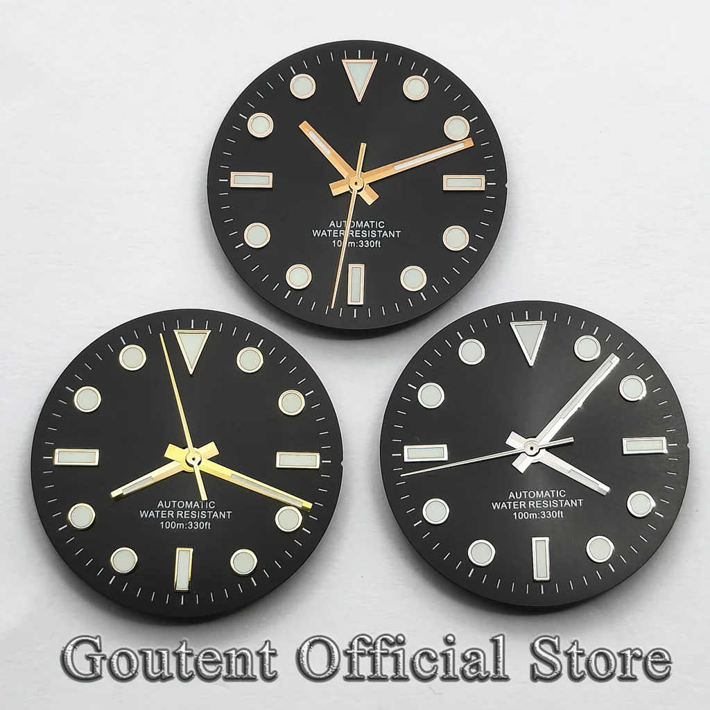 

Новый циферблат часов Goutent диаметром 29 мм из черной нержавеющей стали с голубой подсветкой подходит для автоматического механизма NH35 NH35A.