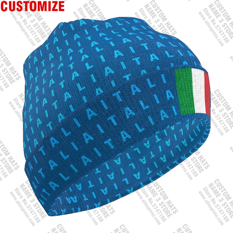 Italy Knitted Hat Free Custom Name Winter Cold Pullover Italiana Ita Flags Italian Knit Keep Warm Caps It Hip Hop Italia Beanies