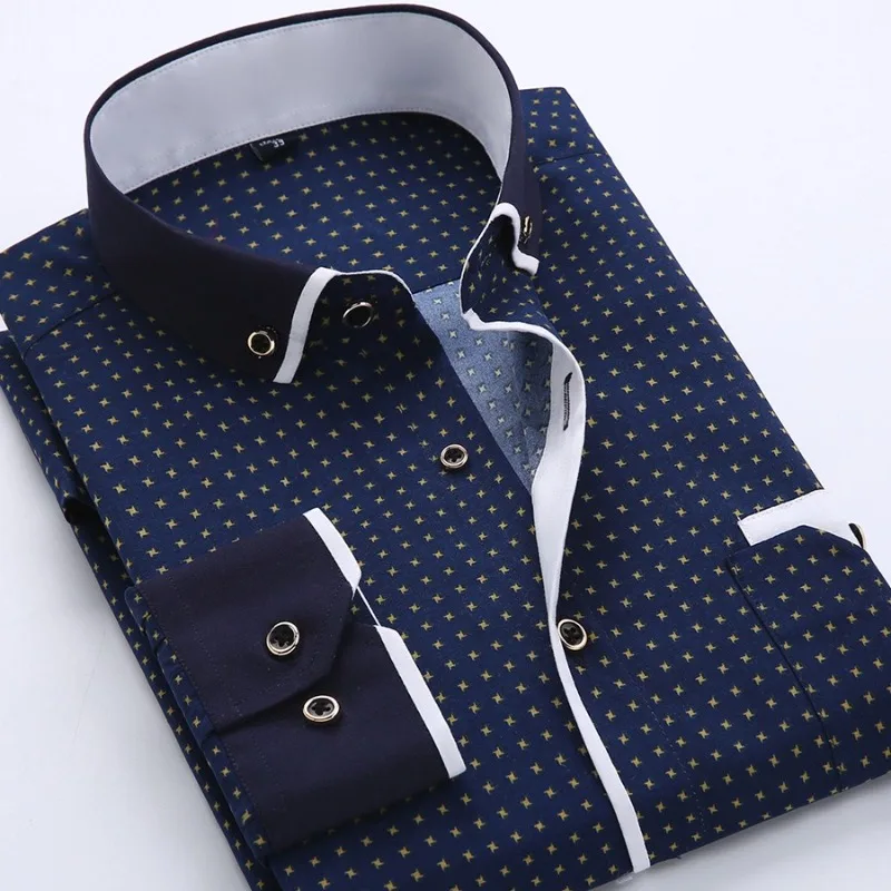 

Slim Fit Business Formal Shirts for Man Fashionable Printed Thin Casual Tops Youth Long Sleeved Trendy Versatile Autumn Clothing