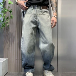 2025 American Gradient Washed Jeans Men's Clothing Street Fashion Brand Loose Straight Draping Lazy High Street Retro Trousers