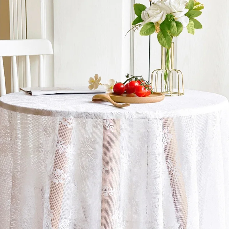 Rustic Wedding White Lace Tablecloth Vintage Embroidered Reception Table Cloth Decor Boho Party Valentine's Day Tablecloth