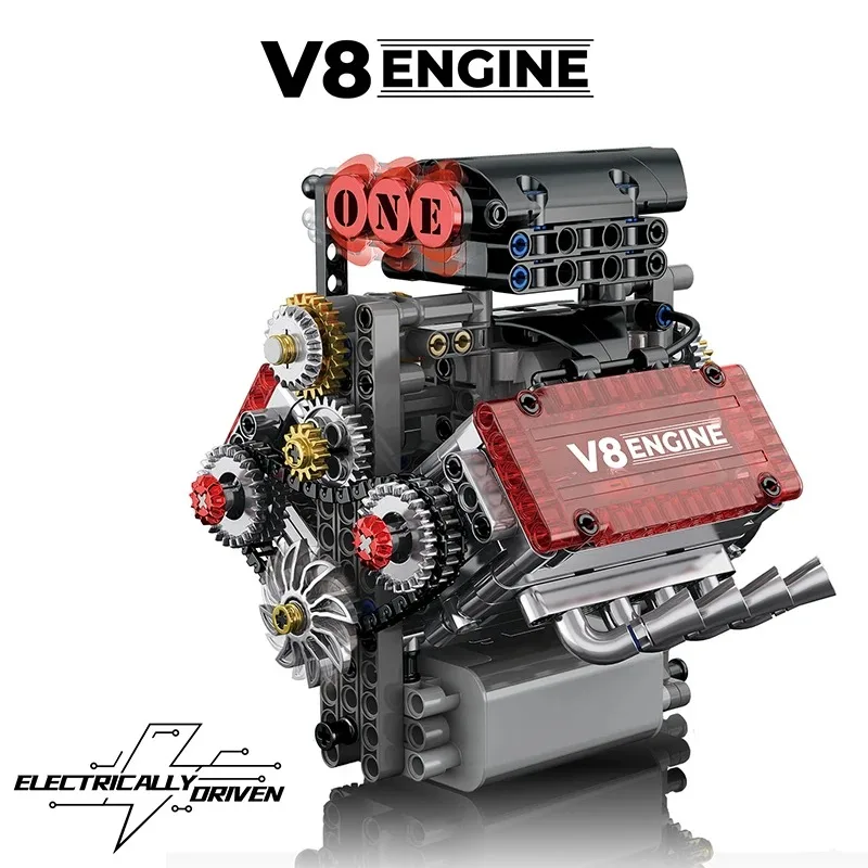 

Машина V8 MOC, наборы строительных блоков, моторизованный двигатель, имитация кирпичей, модель, рождественские подарки для мальчиков, детей, взрослых, технические игрушки