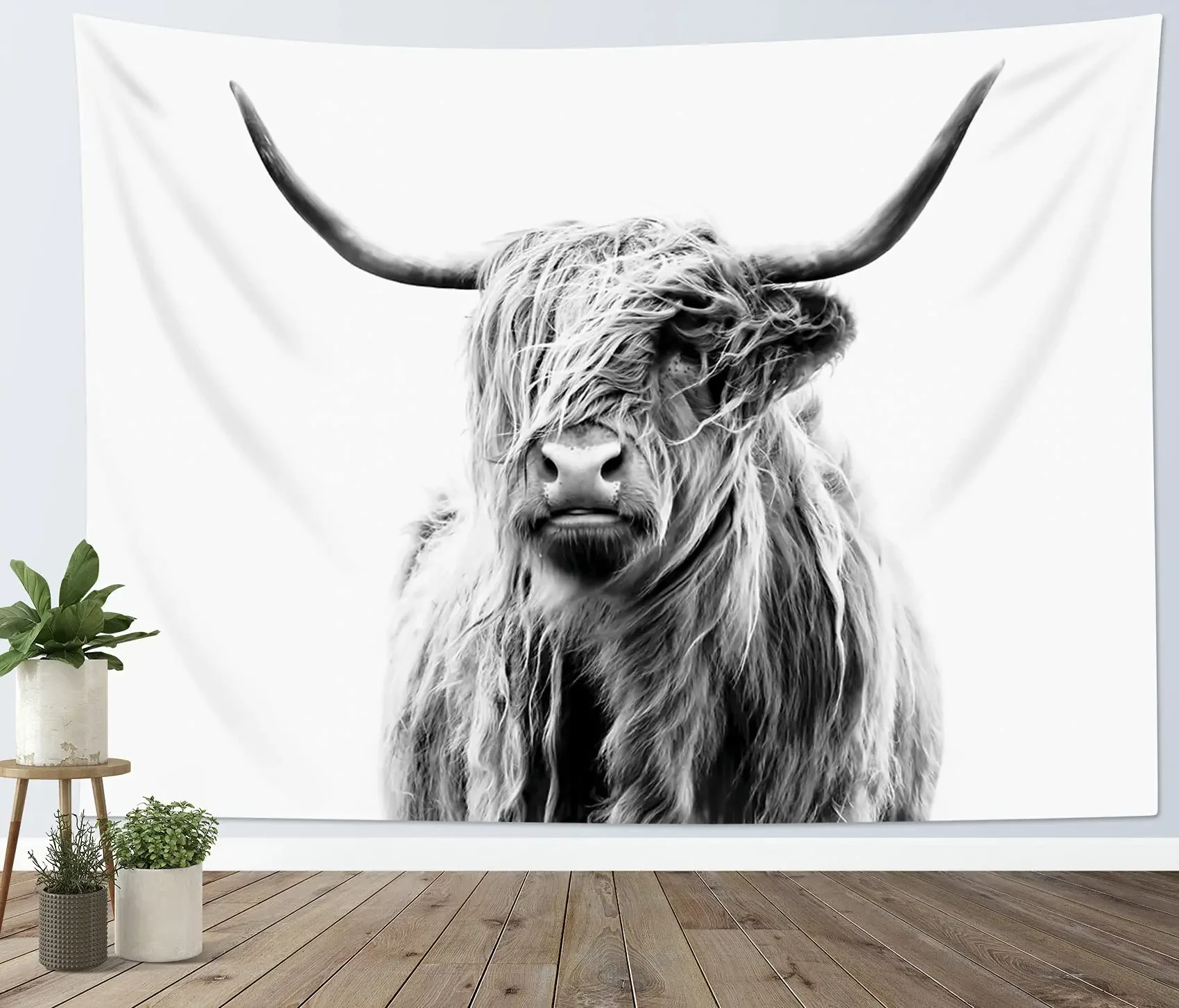 Funny Highland Cow Tapestry Farm Animal Western Rustic Cattle Farmhouse Tapestries Wall Hanging for Living Room Bedroom Dorm