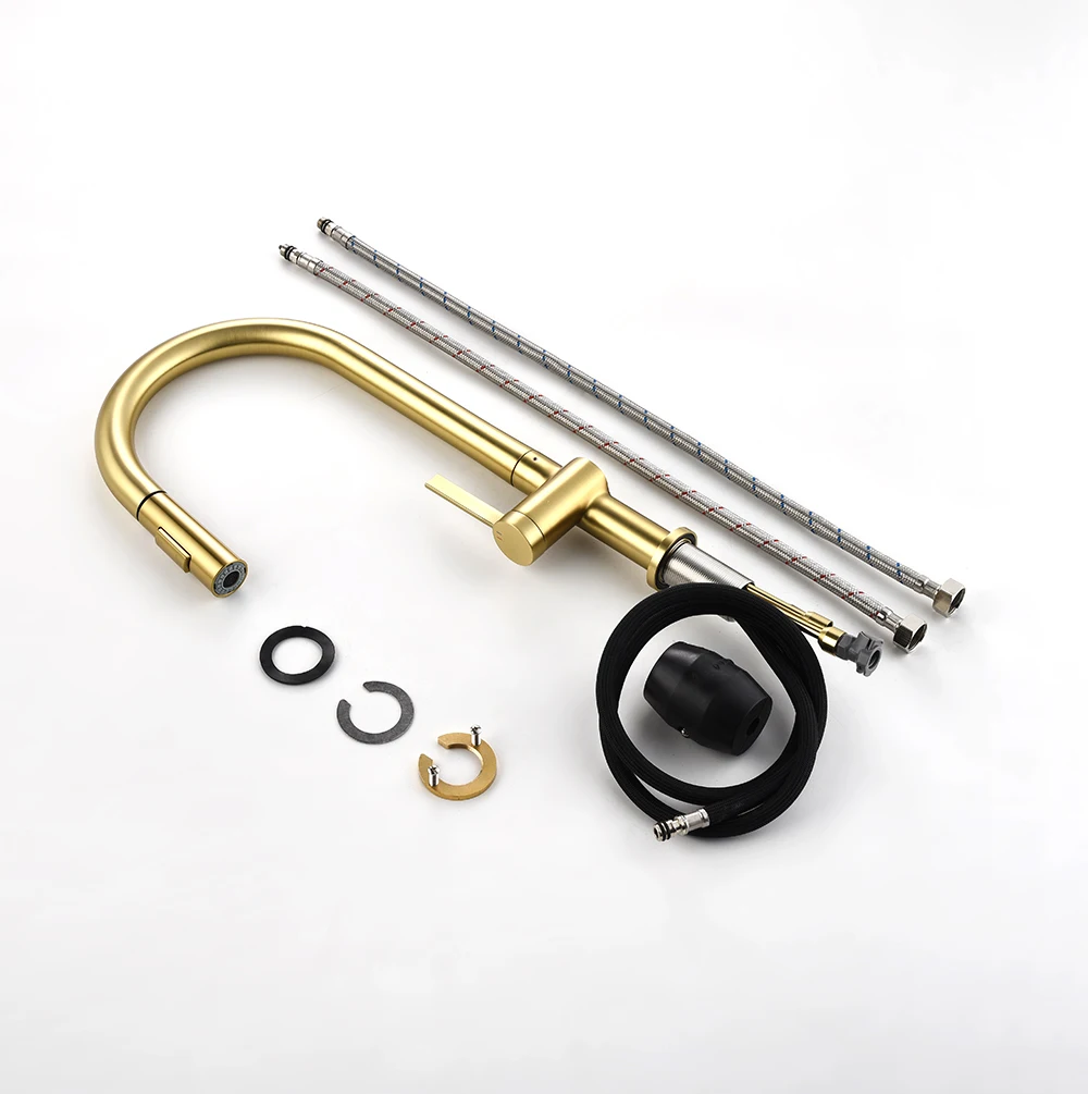 الفاخرة نحى الذهب صنابير المطبخ ثقب واحد مياه الحنفية مقبض واحد سحب البخاخ بالوعة المطبخ صنبور دوران خلاط المطبخ مصنع الجملة والتجزئة فيلا المنزلية الراقية الساخنة والباردة صنبور المطبخ ضمان لمدة 10 سنوات صنابير المطب #5