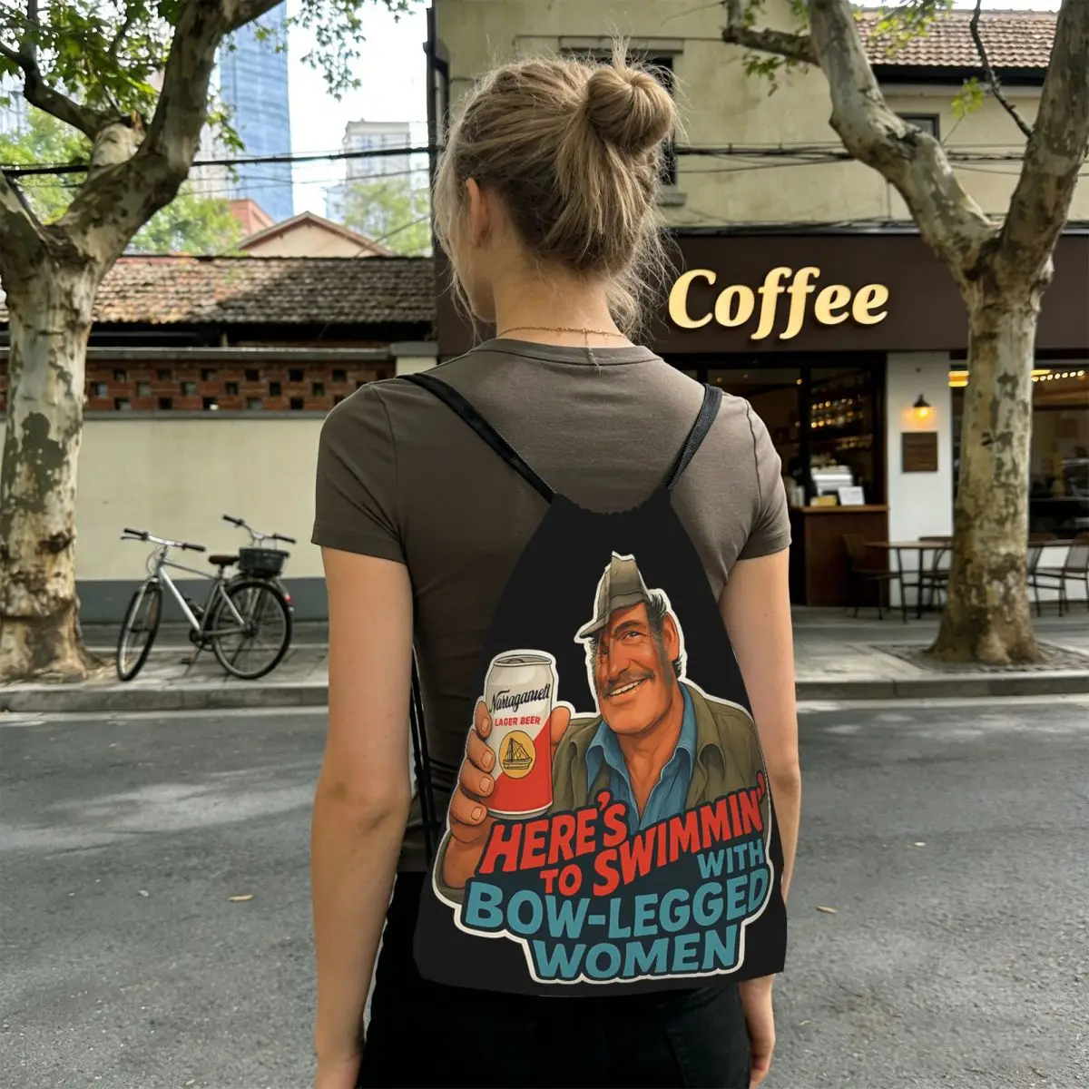 Heres To Swimmin Quint Jaws Movie Quote Backpacks Portable Drawstring Bags Sports Bag Book Bags for Travel School
