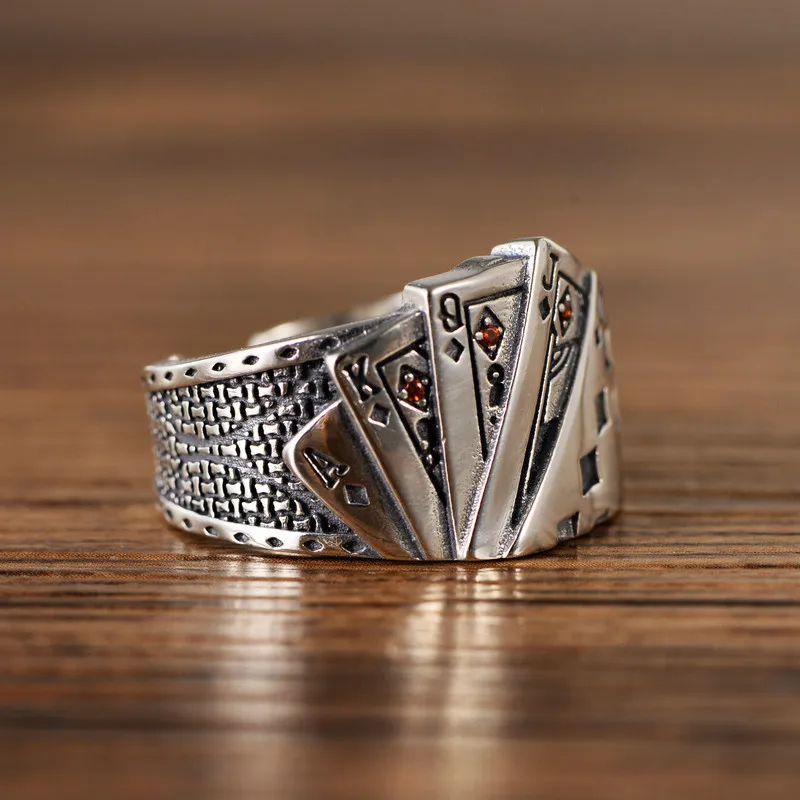 New Vintage Opening Rings For Women Men Playing Card Finger Stainless Steel Lucky Poker Ring Fashion Party Jewelry Gifts image 6