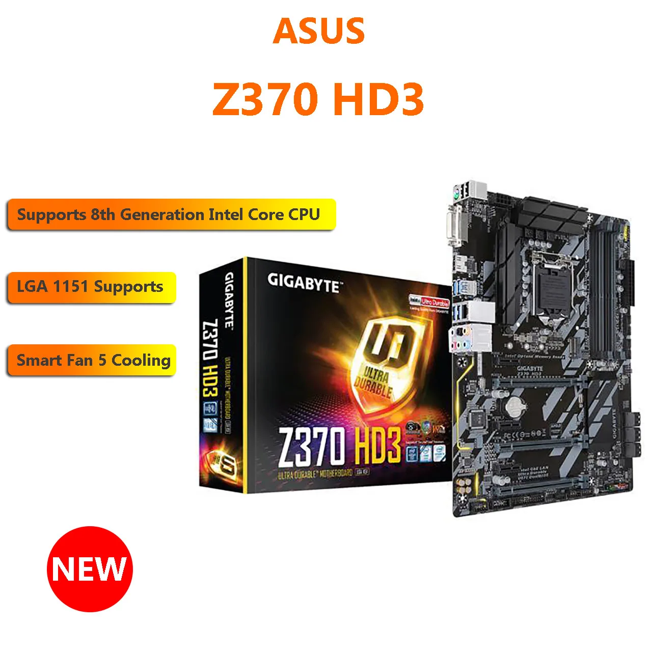 GIGABYTE Z370 HD3 Motherboard LGA1151 RGB Intel Z370 Core i7 i5 i3 DDR4 288pin HDMI SATA 6Gb/s USB 3.1 ATX Intel Dual Channel