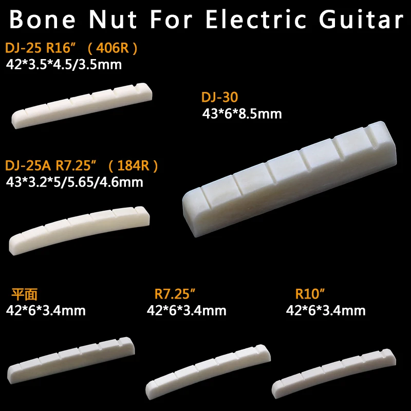 Real Slotted Bone Nut For Electric Guitar Upper String Pillow （Bottom Flat42/43*3.4*6）HUATOOL