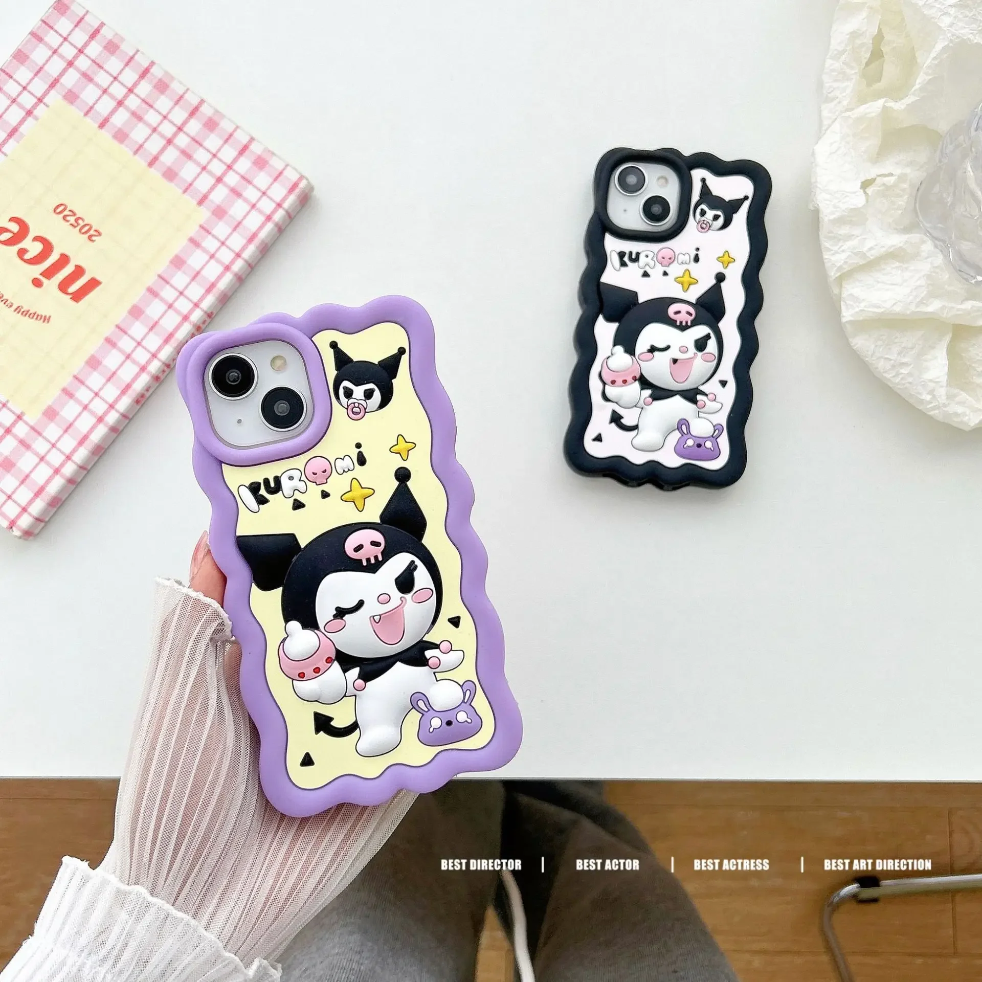 Cute 3D Kuromi ‌Cinnamoroll‌  Phone Case For iPhone 12 13 Pro 14 15 Pro Max 11 Pro  Wave Cartoon Silicon Soft Phone Case Cover