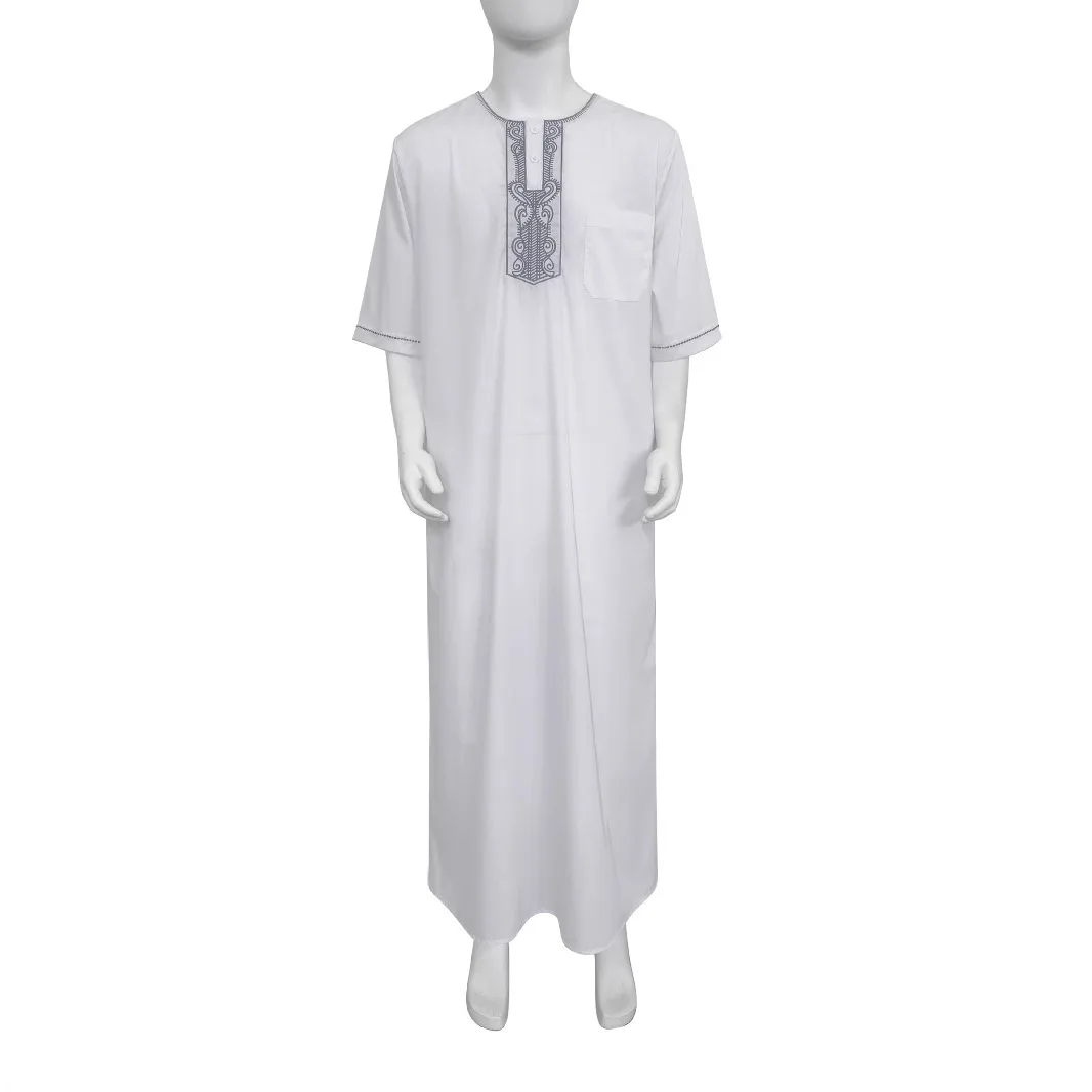 Moroccan Men's Pullover Embroidered Shirt Robe Muslim with Pockets Abaya Ramadan Dubai Luxury Islam Elegant