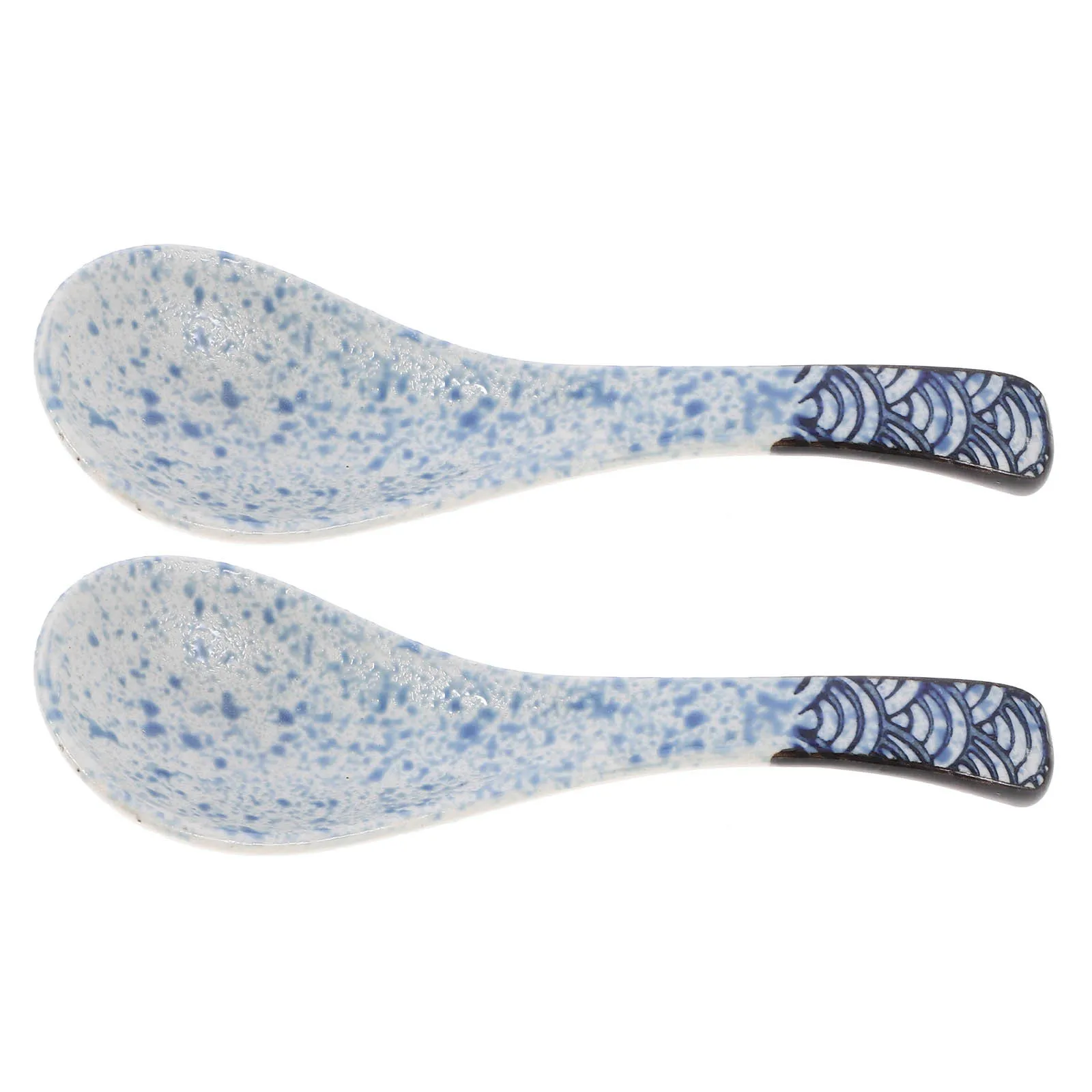 

2Pcs Ceramic Soup Spoons Retro Porcelain Spoons Unique Pattern Kitchen Tableware Decorative Asian Ramen Soup Spoon Set