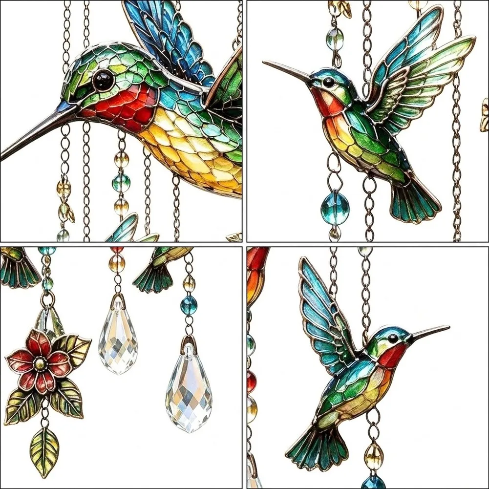 Printed For Acrylic Bird Wind Chime For Outdoor Patio Yard Garden Decor Hummingbird Hanging Pendant Wind Chime