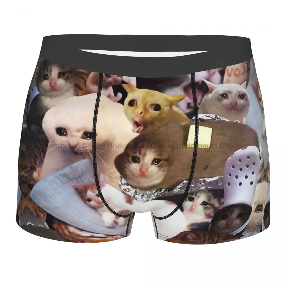 Crying Cat Memes Underpants Homme Panties Male Underwear Print Shorts Boxer Briefs