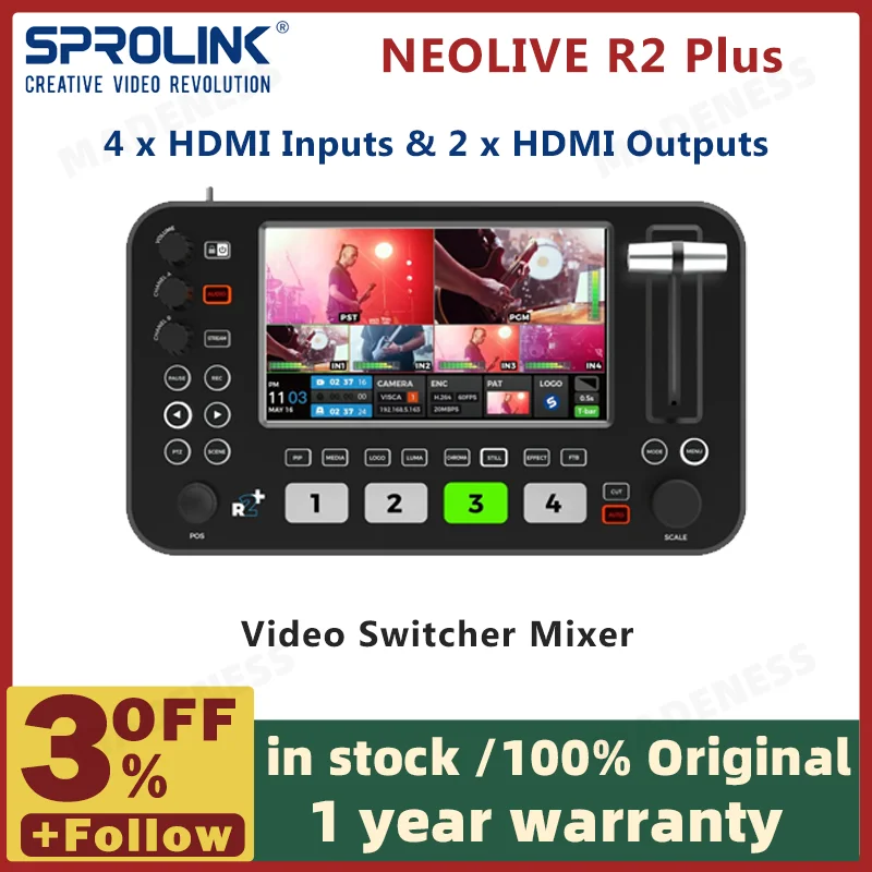 SPROLINK NEOLIVE R2 plus Video Mixer Switcher Multi-Cameras 4x HDMI-compatible Inputs Video Capture Live Streaming