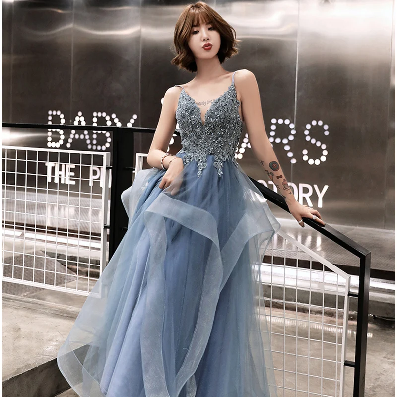 

Robe de soiree Greydish Blue Sweat Lady Girl Wedding Performance Elegant Evening Dresses Formal Party Dress Ball Prom dresses