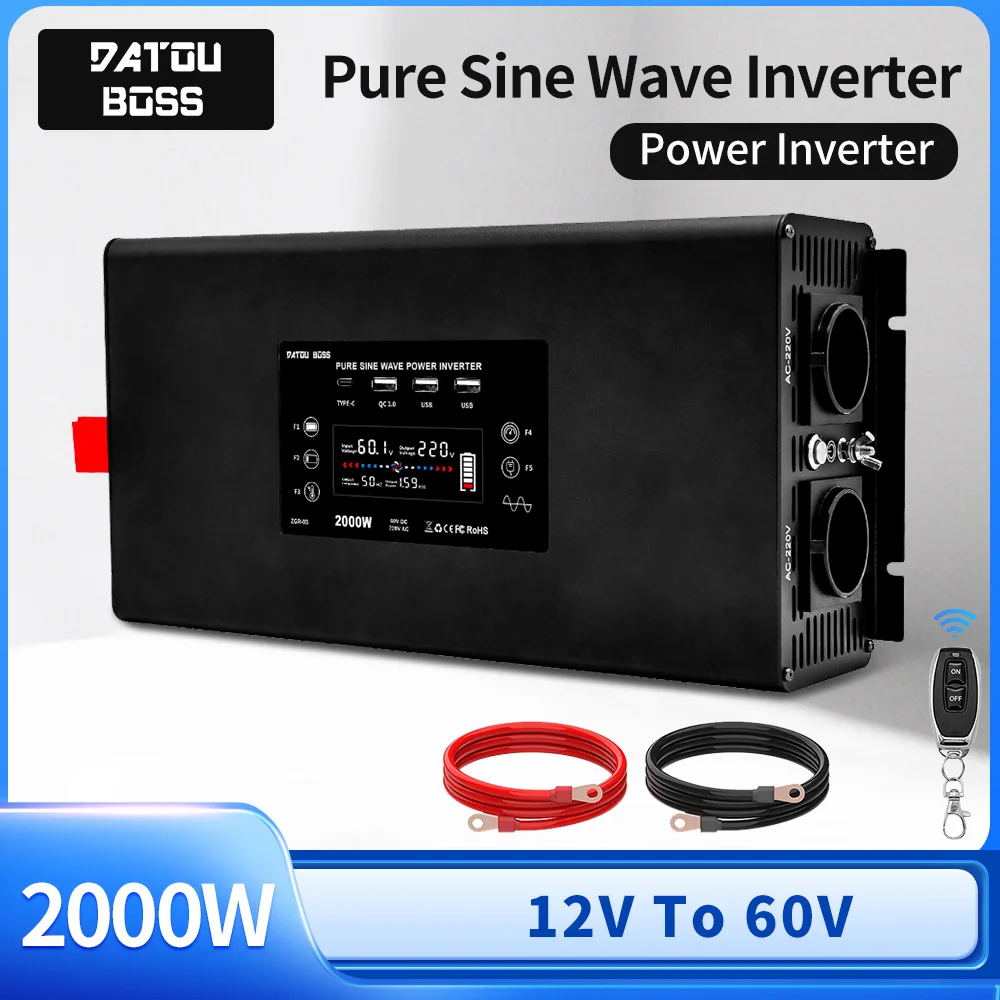 

DATOUBOSS Pure Sine Wave Inverter DN-03 Continuous Power 2000W Peak Power 4000W Voltage Converter DC To AC Power Inverter