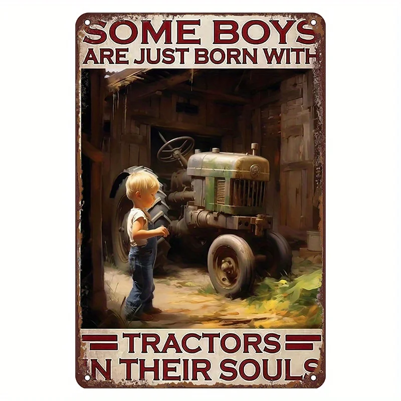 “Born with Tractors in Their Souls” Metal Sign Rustic Farmhouse Decor Ideal Gift for Tractor Enthusiasts Farmers for Garage Bar