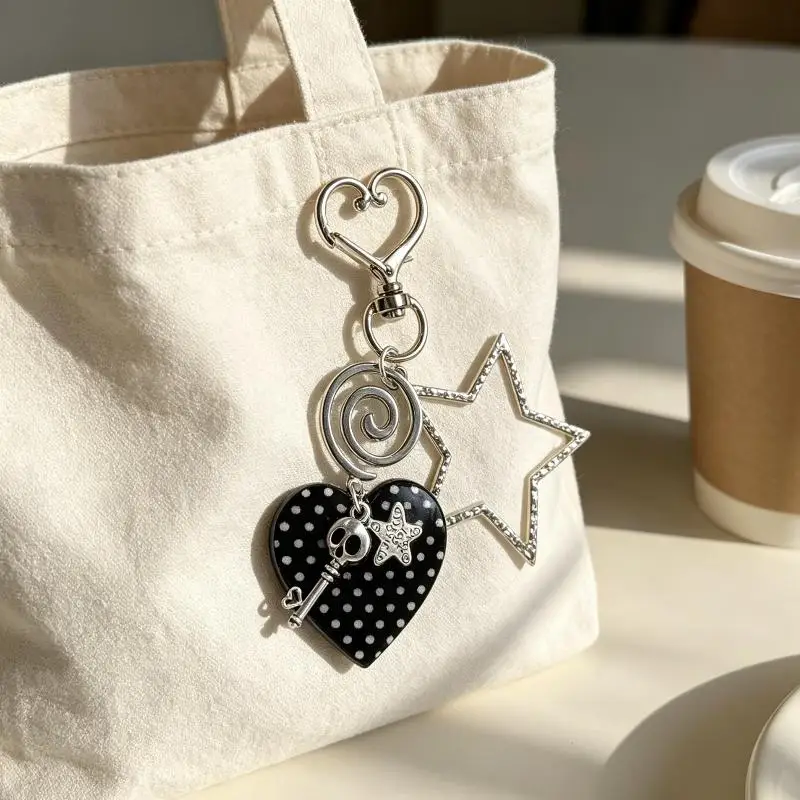 Y2K Stern-Herz-Polka-Dot-Anhänger Punk Koreanische Mode Schlüsselanhänger Schmuck Taschenanhänger Accessoires – Detail 1
