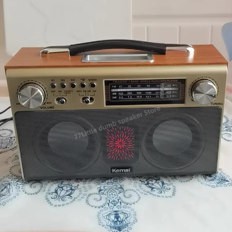 

Portable retro wooden tri band radiowireless Bluetooth card insertion stereo dual speakerMP3player supporting AUX/TF/USBplayback