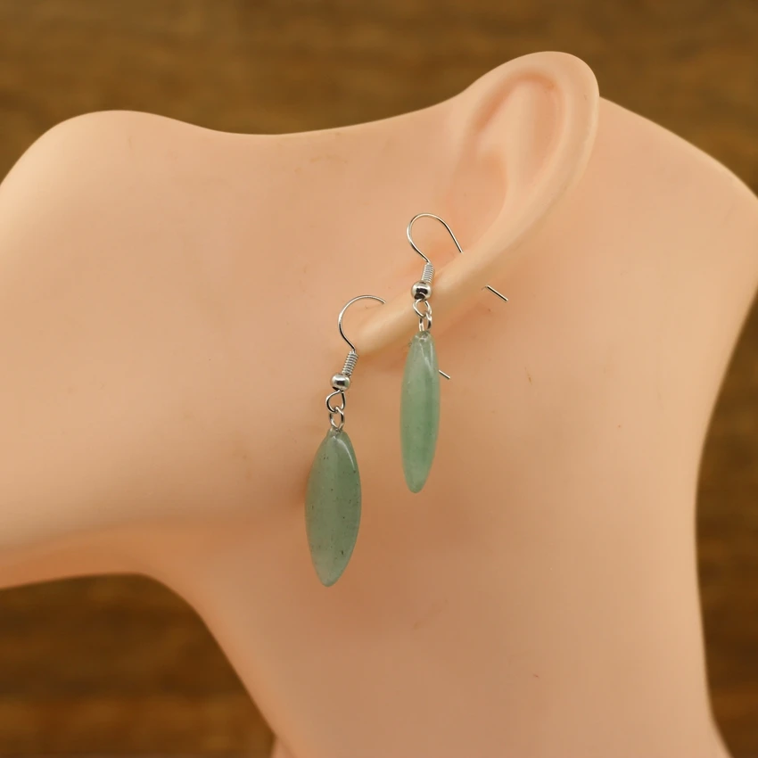Natural Stone Olivary Earrings Healing Crystal Quartz Lapis Oval Bead Dangle Hook Eardrop Reiki Jewelry Women Gift QC7038